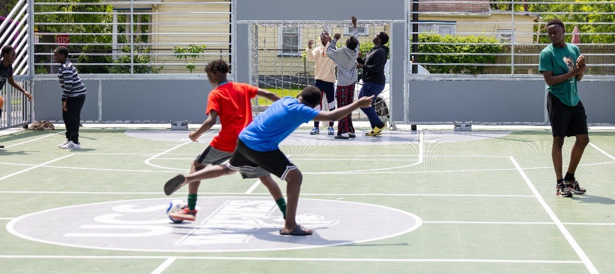 Boys playing at the mini-pitch