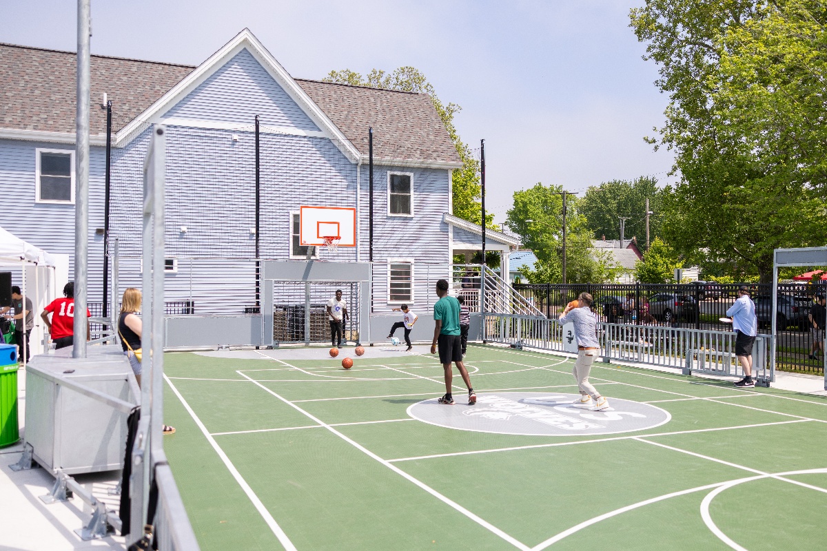 Boys playing at the mini pitch